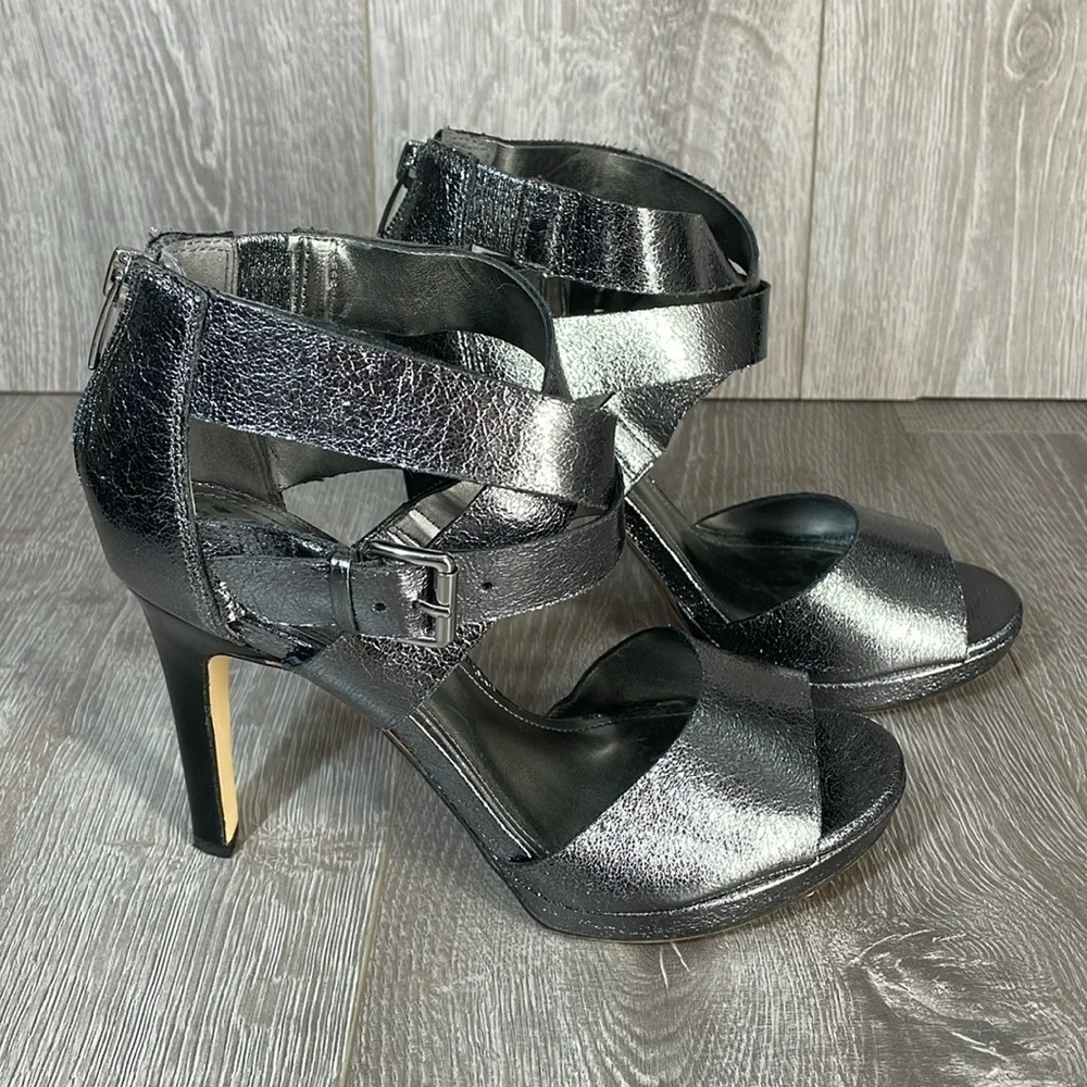 Marc Fisher Marina Platform Stiletto Heel Sandals Metallic Pewter 7M